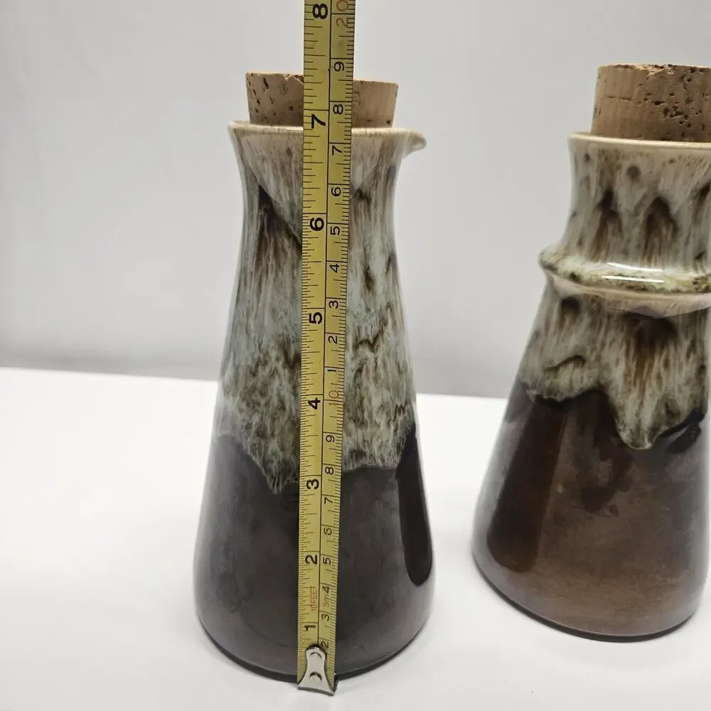 Brown Drip Pottery Oil And Vinegar Container Set Decanter Vintage MCM